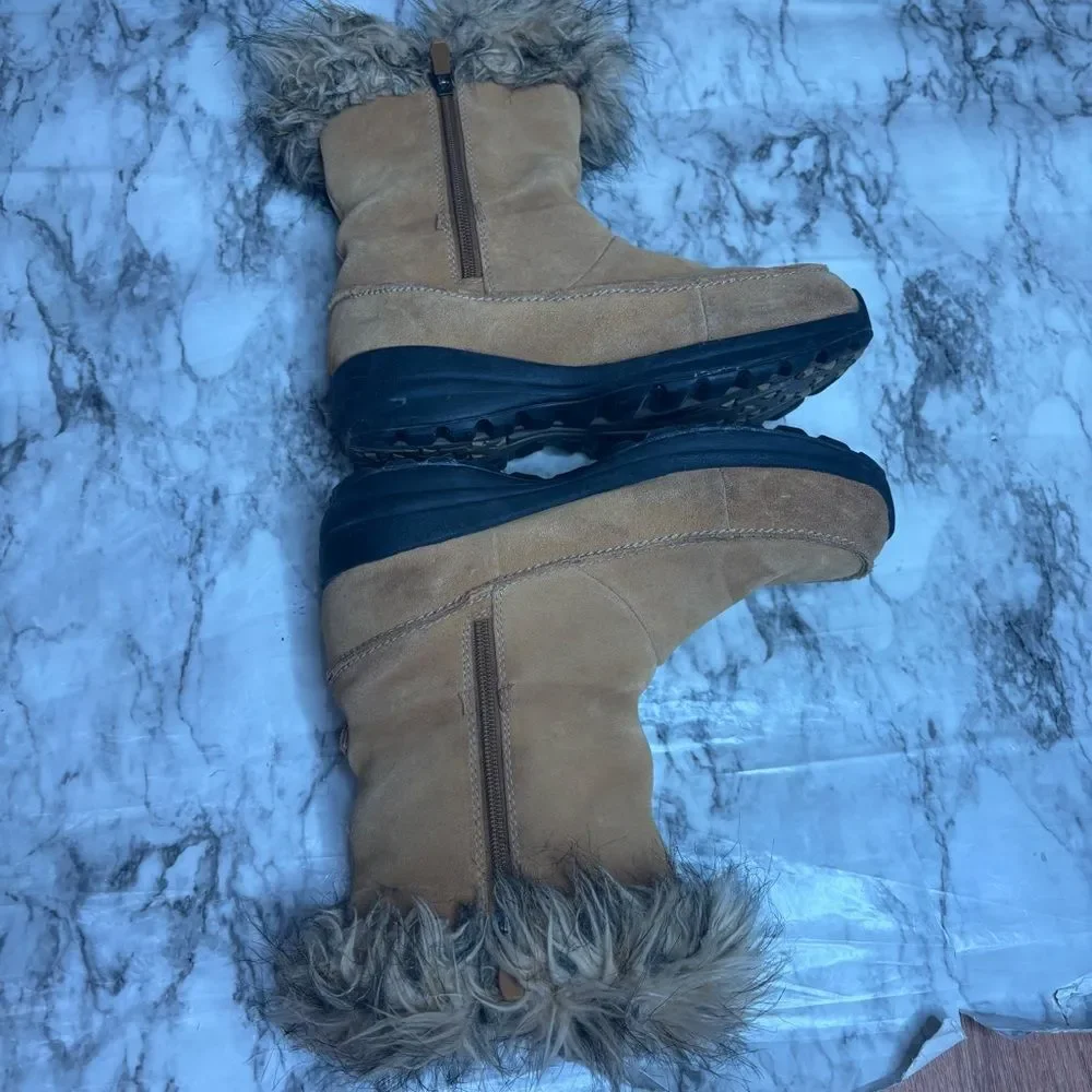 Sorel Northern Lite Tall Snow Boots Waterproof Suede Faux Fur Brown tan 9